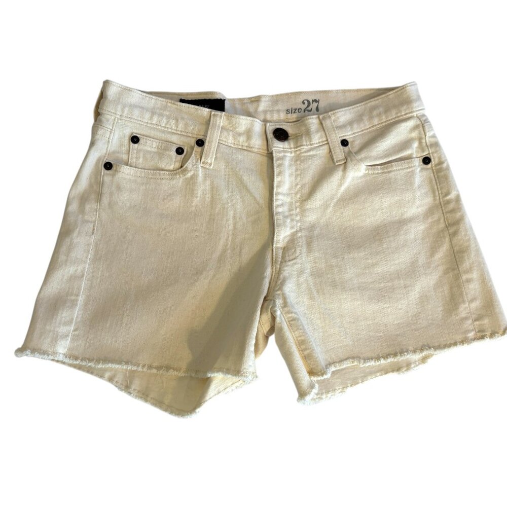J.Crew Ivory Cotton Denim Shorts Size 27 High Rise 3” Inseam Off-white Neutral